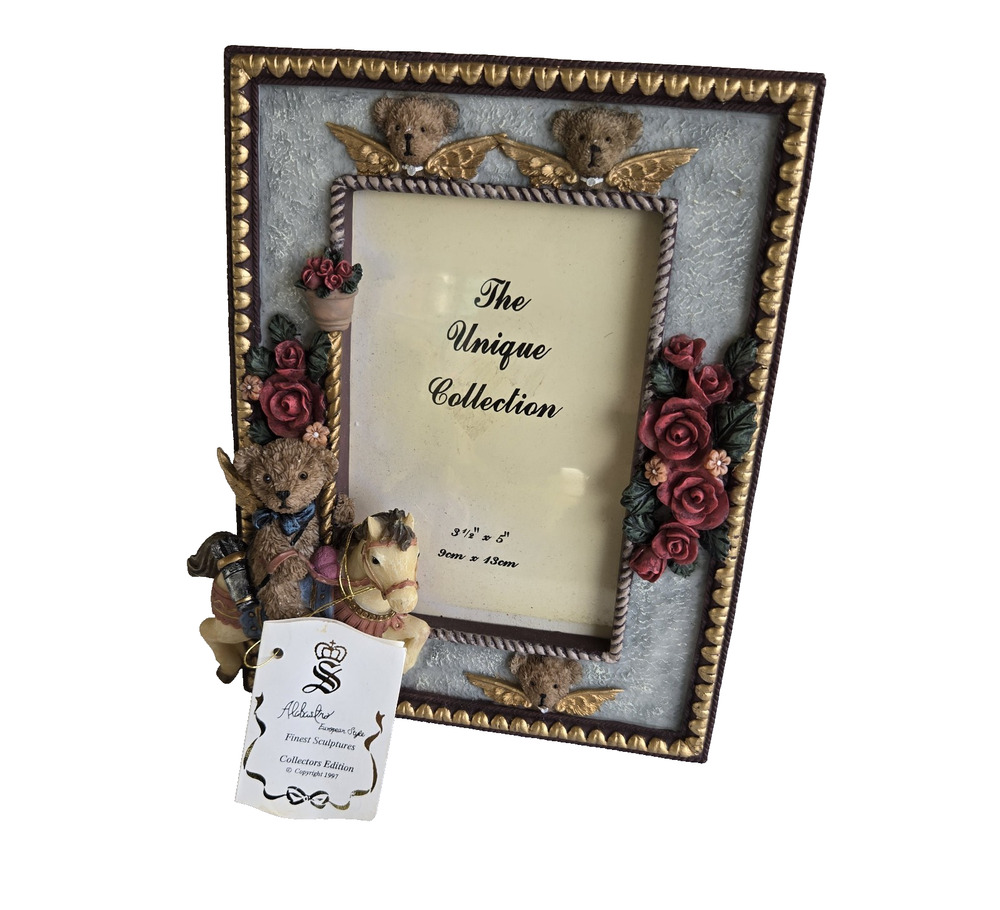 The Unique Collection Picture Frame Resin 3D 3.5 x 5 inch Photo Bear Horse Rose